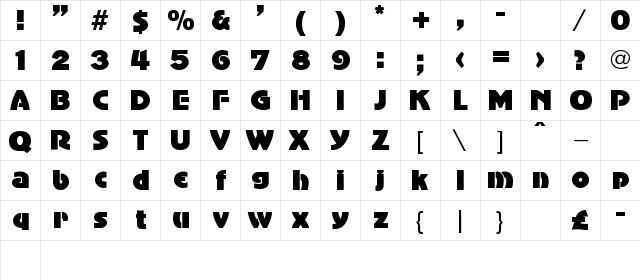 Oxxo Regular  glyph index