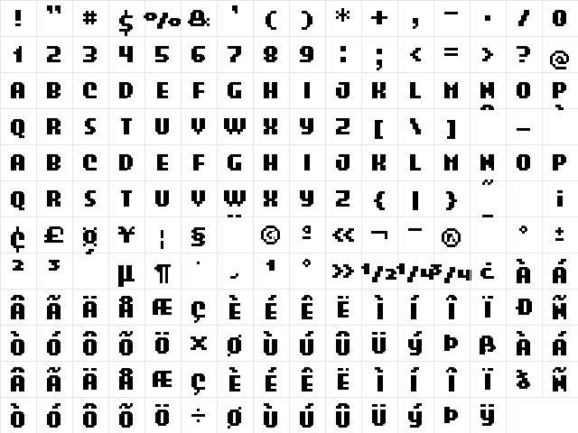 UF California Menu Bold Regular  glyph index