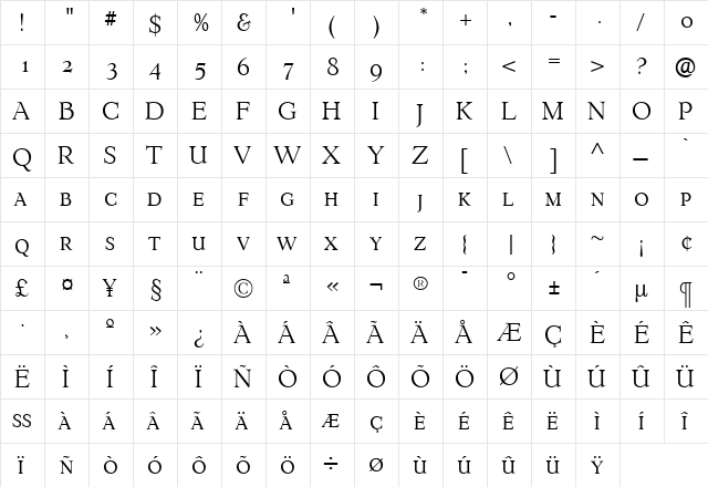 ErasmusLightExpert Regular  glyph index