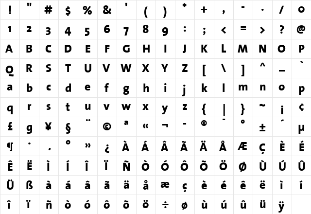 The Sans Extra Bold- ExtraBold Plain  glyph index