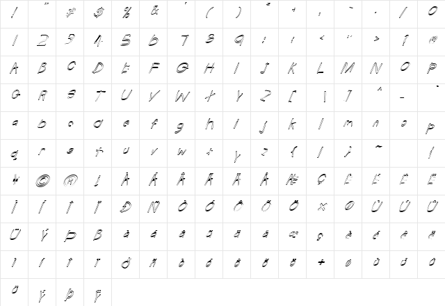 FZ HAND 22 HOLLOW ITALIC Normal  glyph index