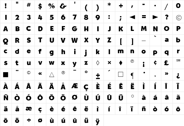 CgBernhardt Bold  glyph index