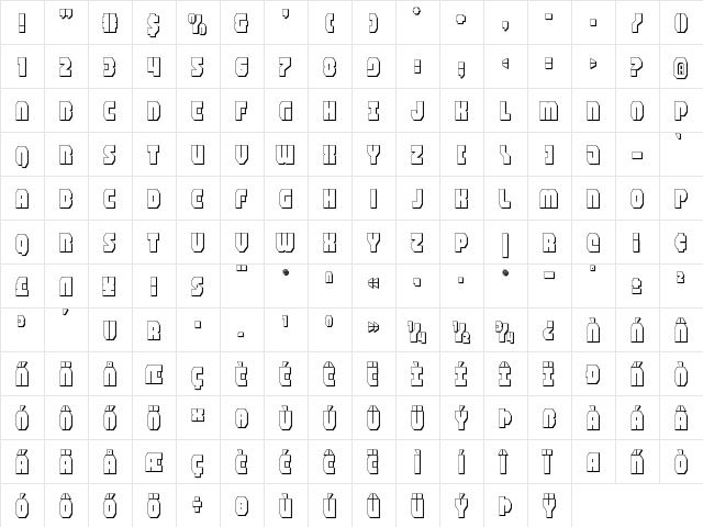 Shogunate 3D Regular  glyph index