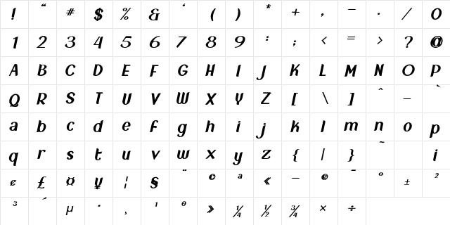 New Crown Black Italic_DEMO  glyph index