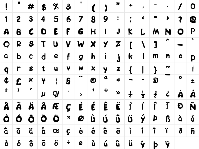 BIP Regular  glyph index