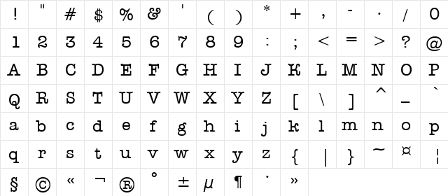 a_OldTyper Regular  glyph index
