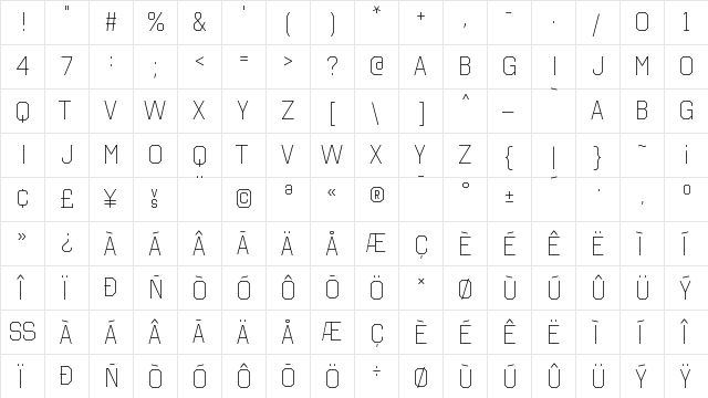 Octin College Light  glyph index