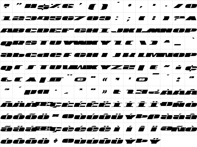 U.S.A. Italic Italic  glyph index