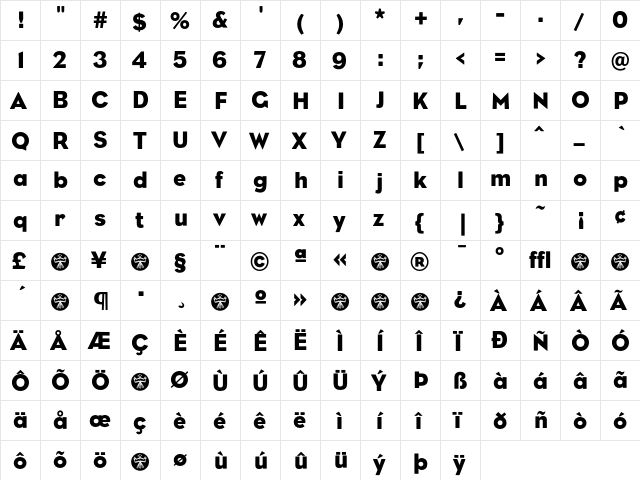 Eagle Book  glyph index