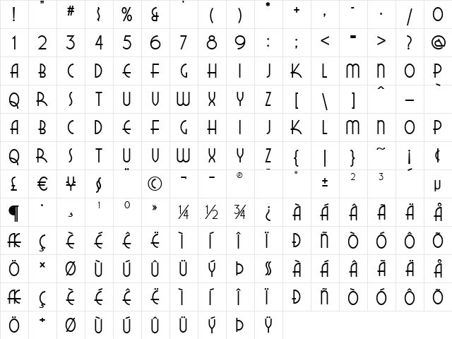 New Deal Deco NF Regular  glyph index