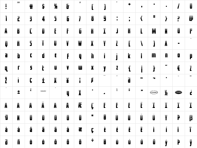 Captain Canaveral Halftone Regular  glyph index