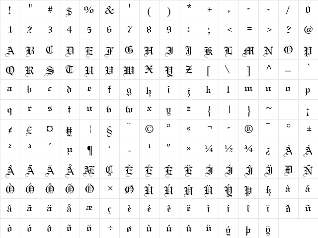 Linotext Std Regular  glyph index