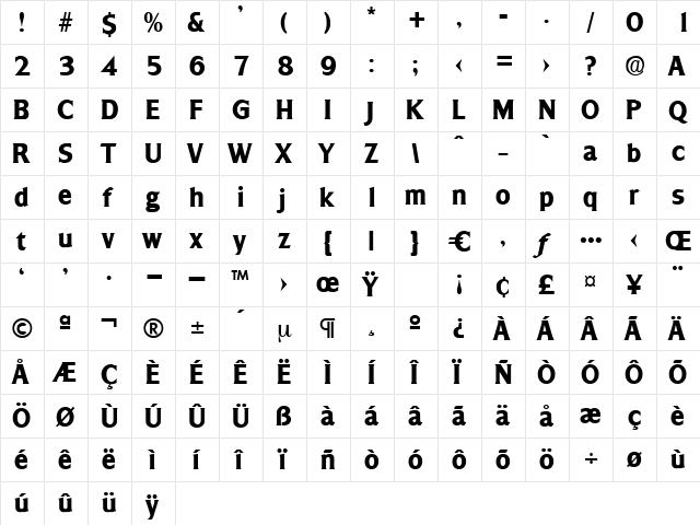 Jeremiah Regular  glyph index