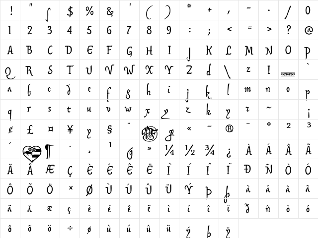 SonOfTime Regular  glyph index