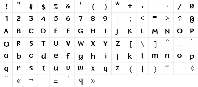 Ladino Normal  glyph index