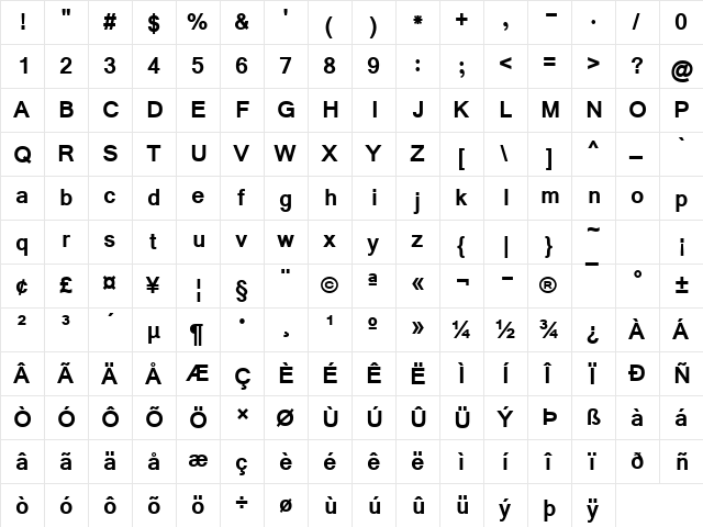 Vrinda Bold  glyph index