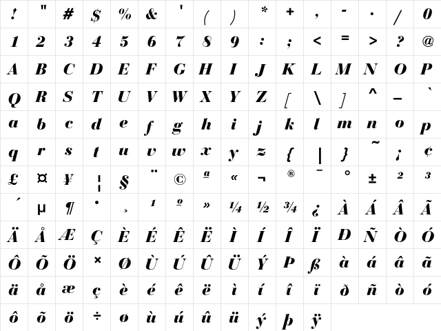 BauerBodoniEF BoldItalic  glyph index