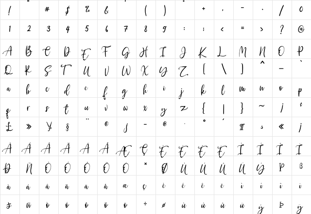 Kayliee Mightness Regular  glyph index
