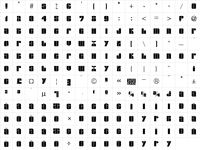 Grover Regular  glyph index