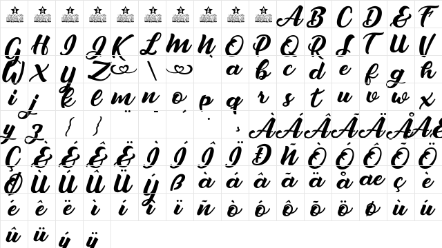 Crazy Love Regular  glyph index
