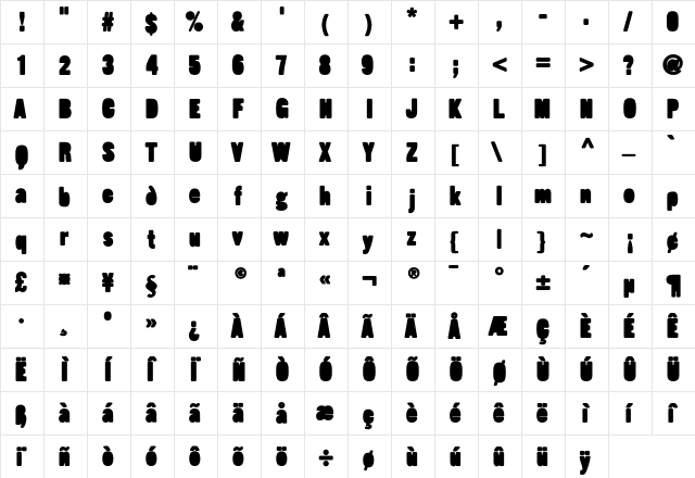 Fatso Stuffed  glyph index