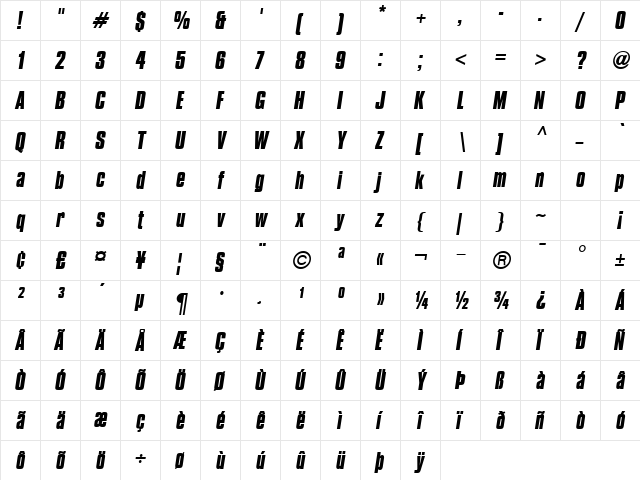 Compacta ICG BoldItalic  glyph index