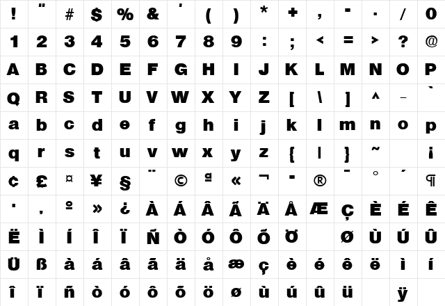 SansLH Bold  glyph index