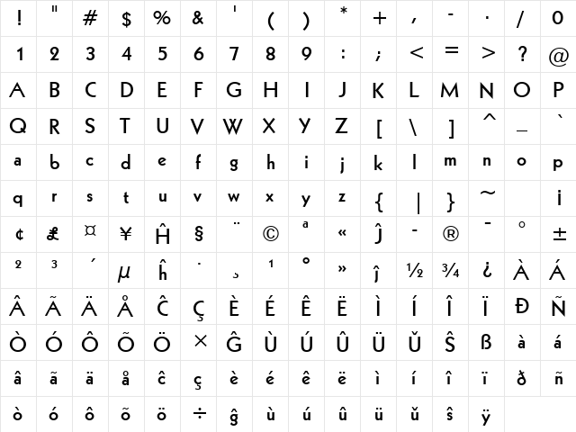 Geometr231 BT Eo Bold  glyph index