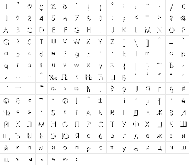 FuturisVolumeC Regular  glyph index