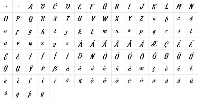Blankeny Script Regular  glyph index