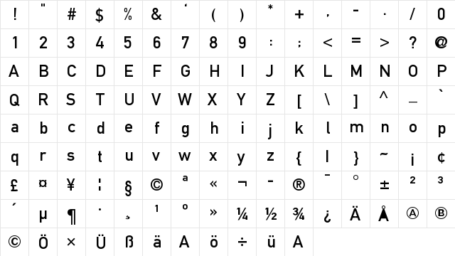 DIN 1451 Mittelschrift Alt Regular  glyph index