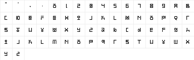 Hangeul Lookslike Regular  glyph index