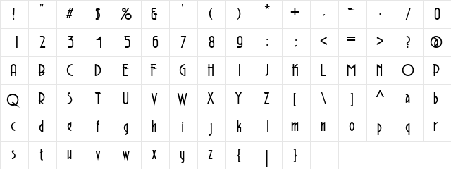 AeronautMedium Regular  glyph index