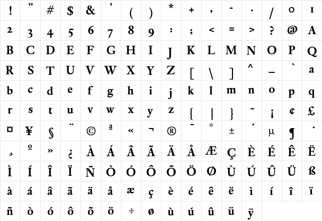 DTL Elzevir ST Bold  glyph index