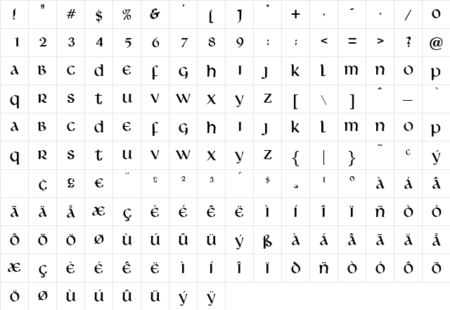 I830-Deco Regular  glyph index