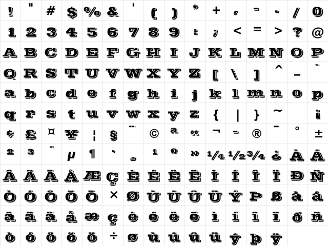 Queste Regular  glyph index