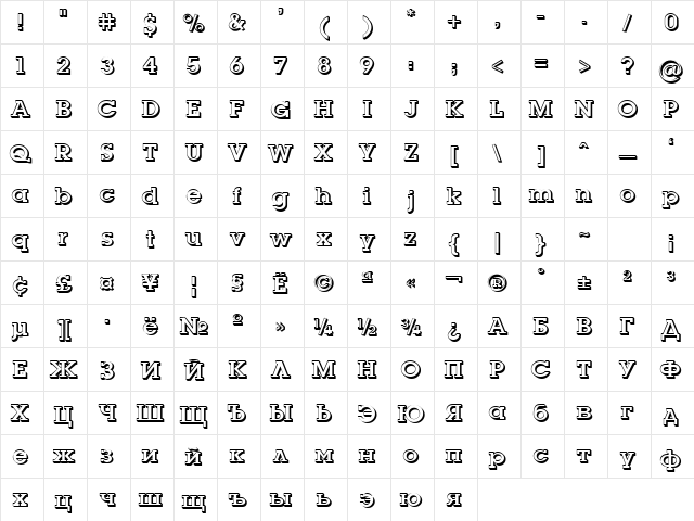 LugaShadow Semi Bold  glyph index