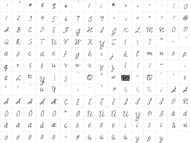 DarlenesHand Regular  glyph index