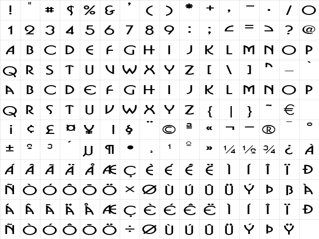 BosniaExtended Normal  glyph index