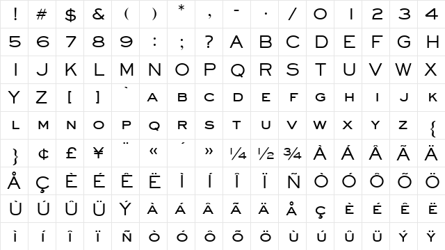 ATSackersGothic Regular  glyph index