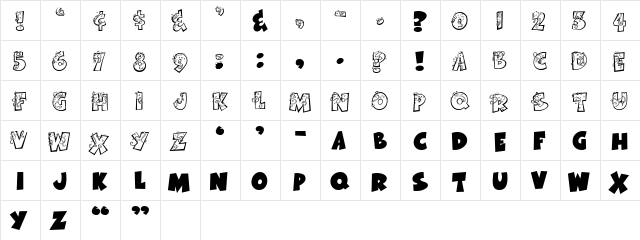 Cartoon Party Time Regular  glyph index