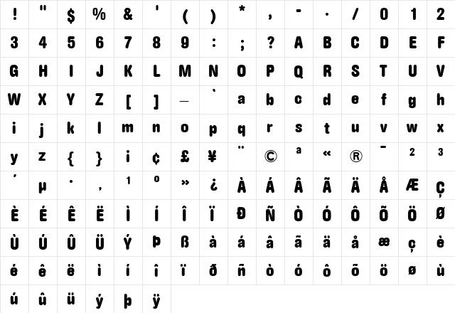 AG Book Rounded Regular  glyph index