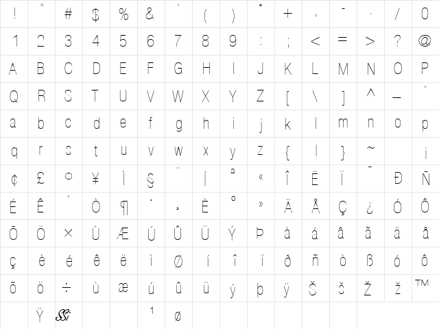 ContextRepriseLightCondSSK Regular  glyph index