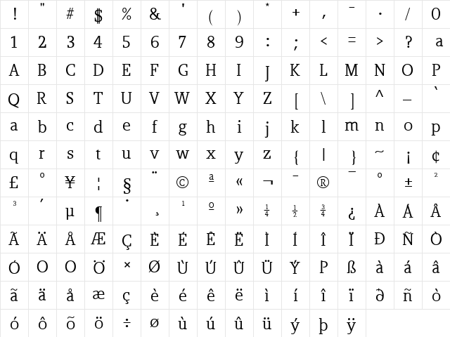 HoTomLL Regular  glyph index