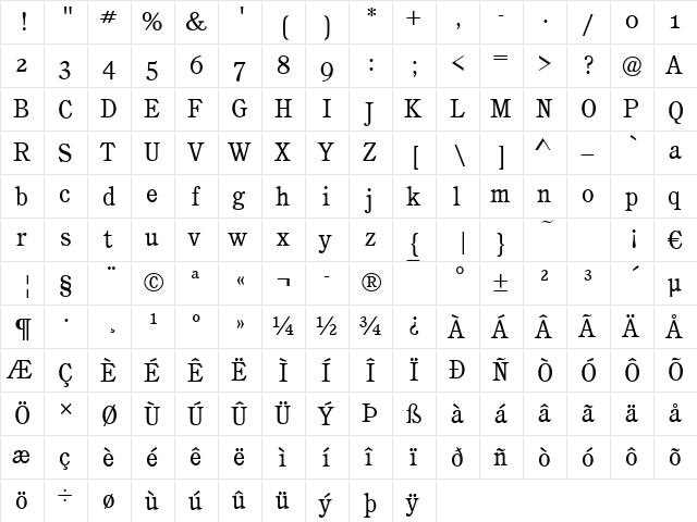 Calgary-Osf Book  glyph index