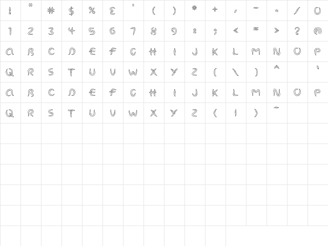 LD Wormy Regular  glyph index
