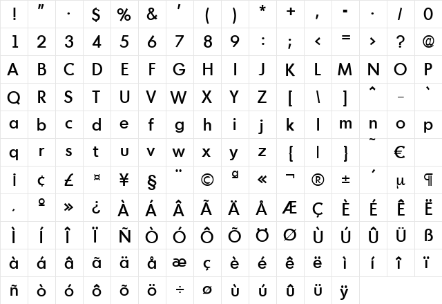 Montreal-Medium Regular  glyph index