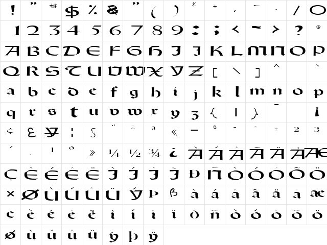 DriscollSSK Regular  glyph index
