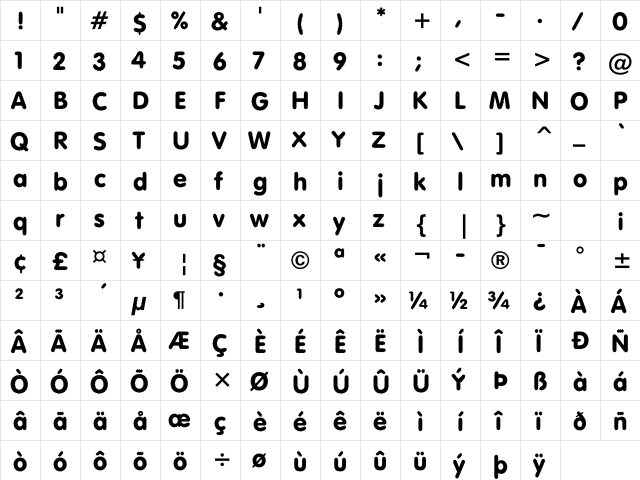 Riggle Regular  glyph index