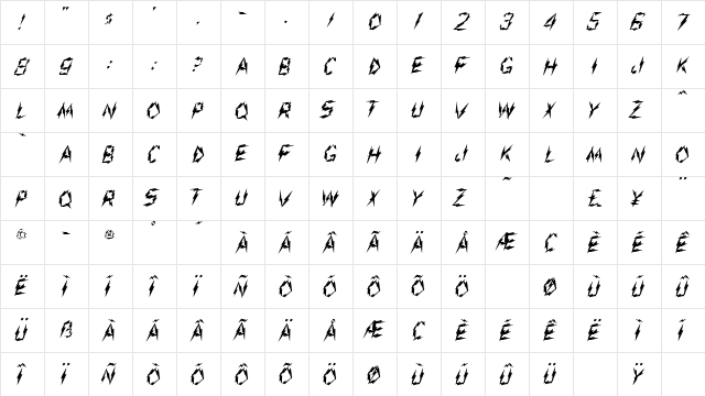Aarcover Regular  glyph index